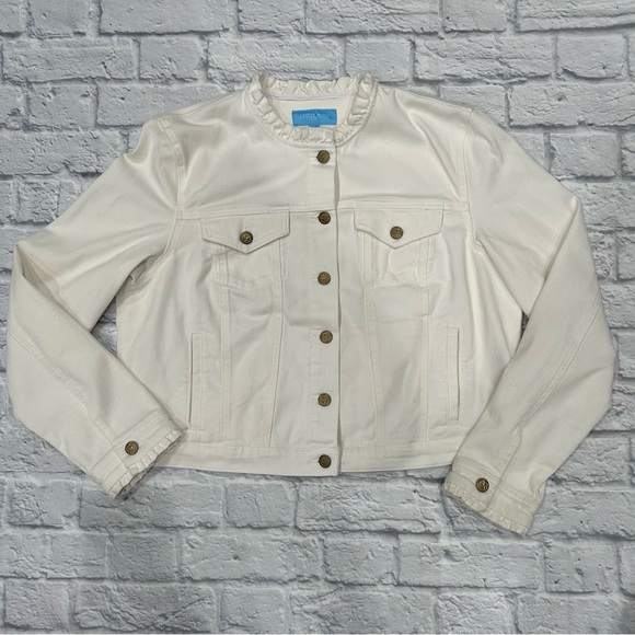 Draper James Jackets & Blazers - Draper James Ruffle White Denim Jacket